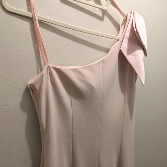 Eliza J One-Shoulder Satin Bow Blush Pink Evening Formal Dress Maxi Gown- 12 - Picture 8 of 16